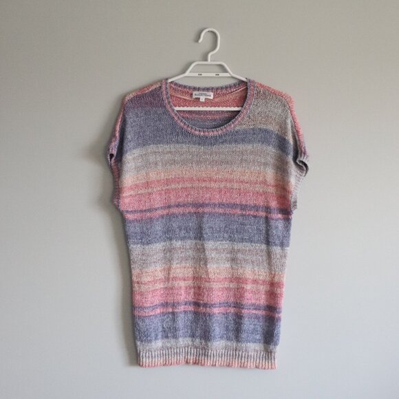 Northern Reflections Women's Sz L Multicolored Crew Striped‎ Crochet Tee Shirt - Picture 1 of 10